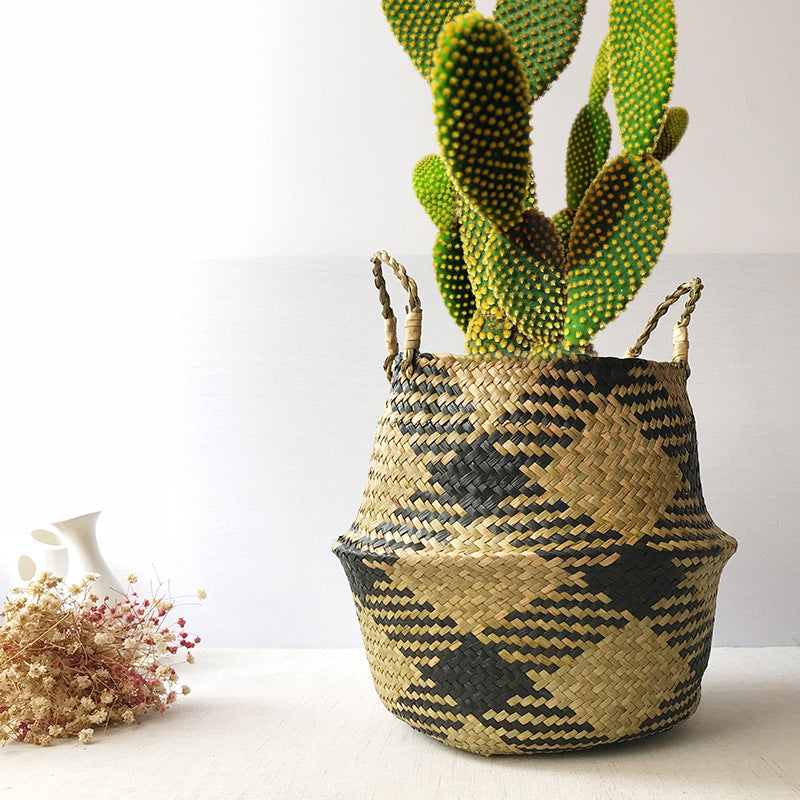 Straw Fruit Folding Basket Kitchen Organizing Decoration