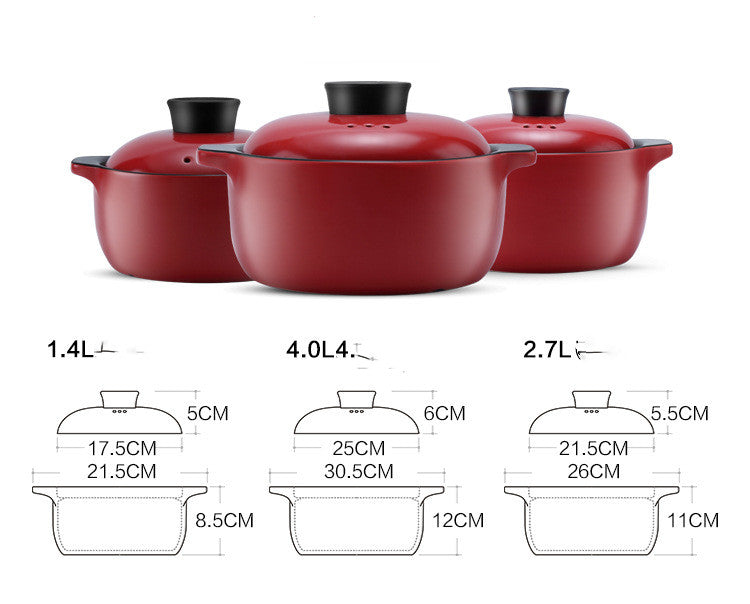 China Red Ceramic Stock Pot High Temperature Resistant Casserole Cooking Pot