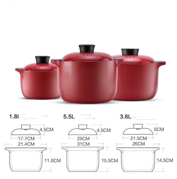 China Red Ceramic Stock Pot High Temperature Resistant Casserole Cooking Pot
