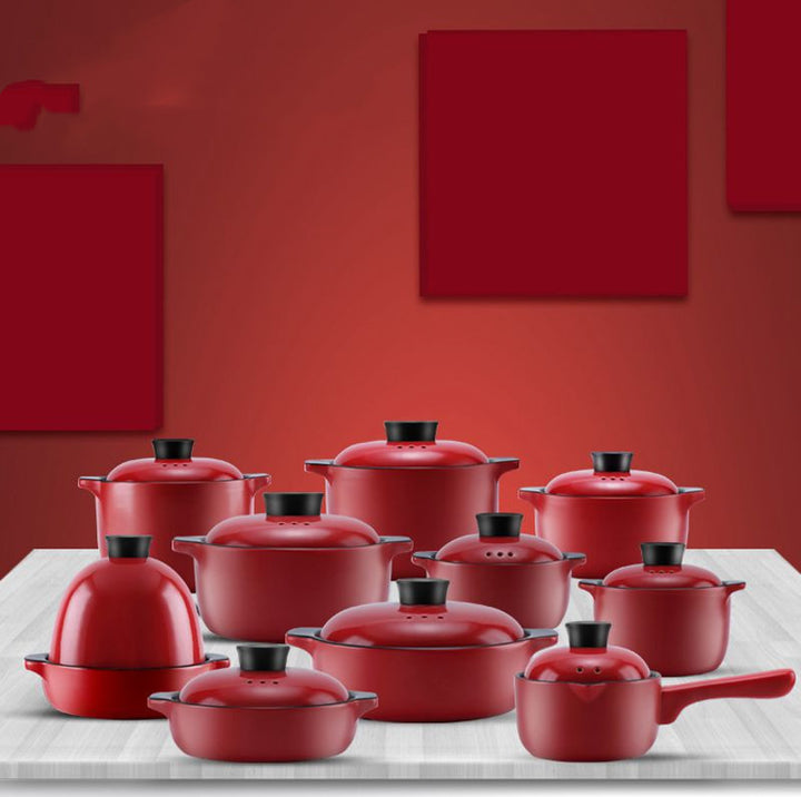 China Red Ceramic Stock Pot High Temperature Resistant Casserole Cooking Pot