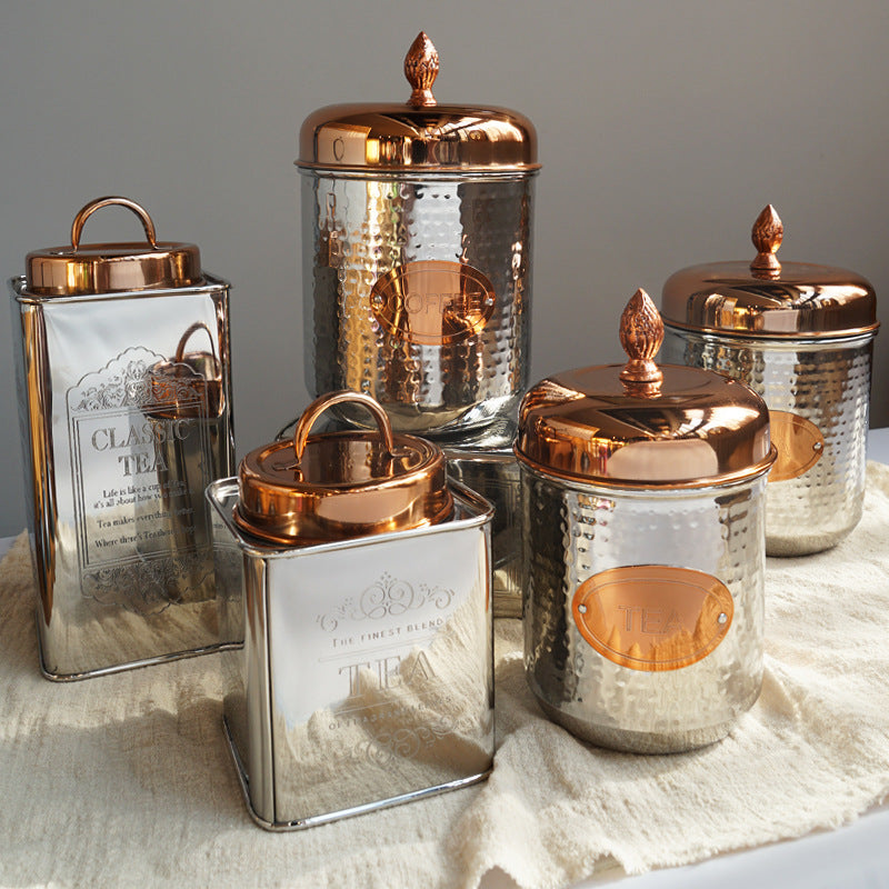 Metal Glass Storage Jar Coffee Tea Kitchen Canister Decorative Container