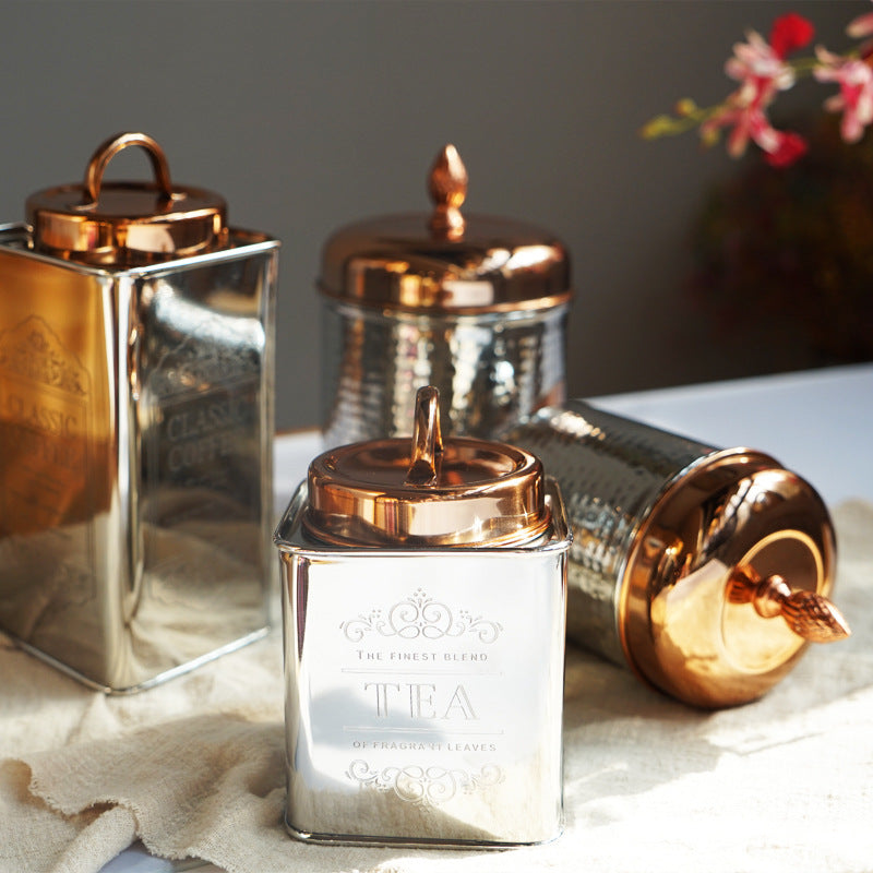 Metal Glass Storage Jar Coffee Tea Kitchen Canister Decorative Container