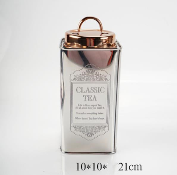 Metal Glass Storage Jar Coffee Tea Kitchen Canister Decorative Container