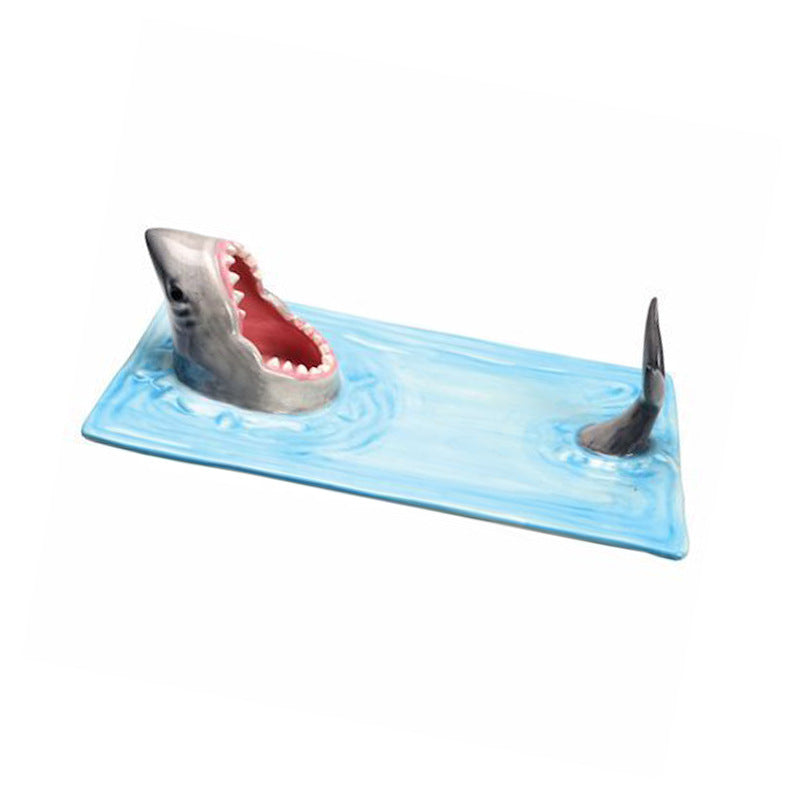 Shark Shape Ceramic Plate Sushi Dumpling Tableware Kitchen Decor