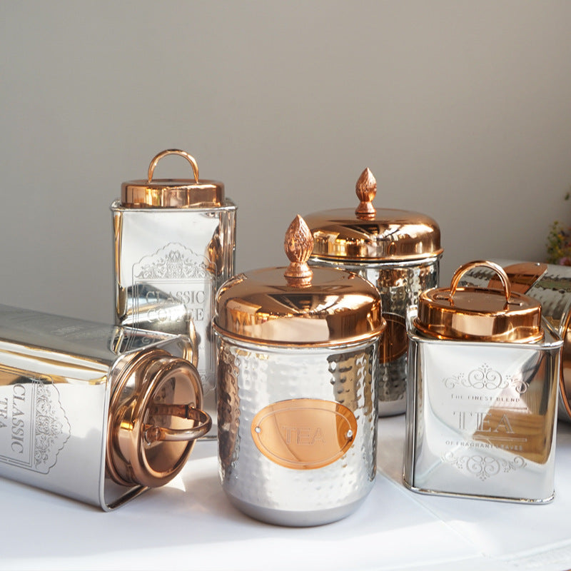 Metal Glass Storage Jar Coffee Tea Kitchen Canister Decorative Container