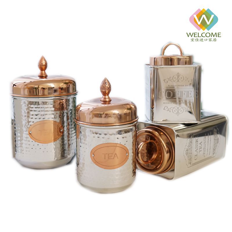 Metal Glass Storage Jar Coffee Tea Kitchen Canister Decorative Container