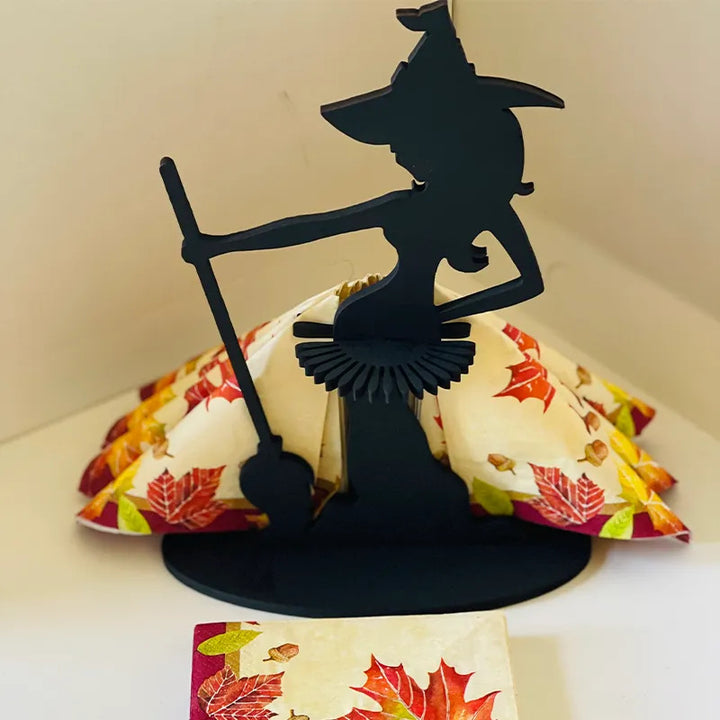 Wooden Witch Napkin Holder Halloween Kitchen Decor