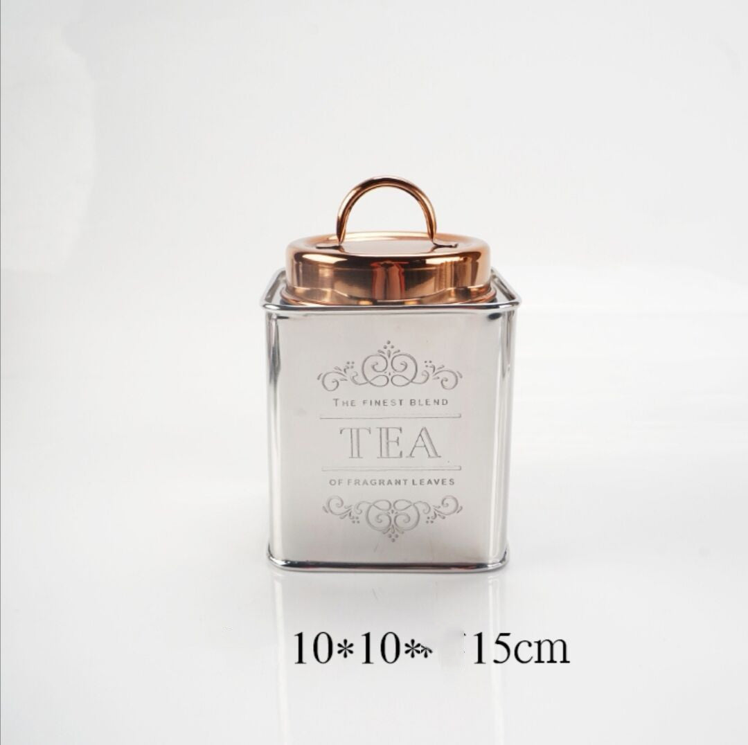 Metal Glass Storage Jar Coffee Tea Kitchen Canister Decorative Container