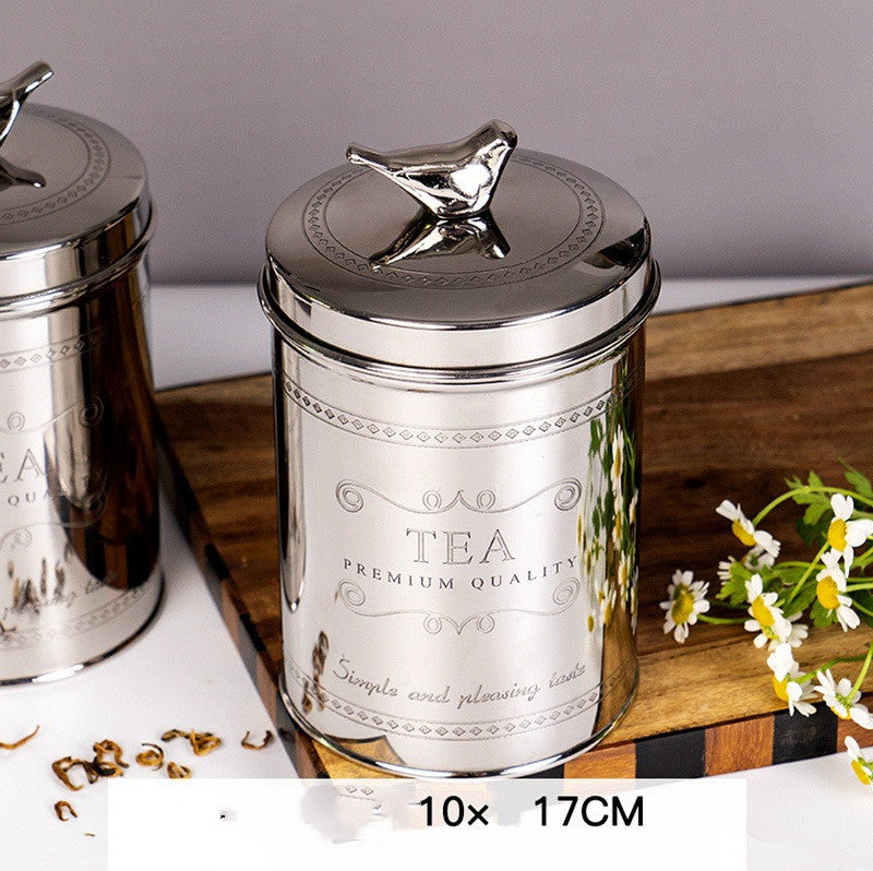Metal Glass Storage Jar Coffee Tea Kitchen Canister Decorative Container